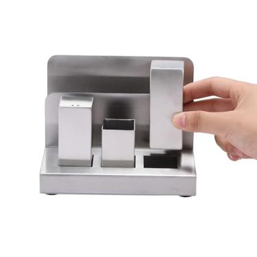 Imagem de Kit de 3 Saleiros Prata 12CM em Aço Inox Resistente com Suporte, Luxo Moderno Clássico, de Luxo para Bar, Restaurante, Cozinha