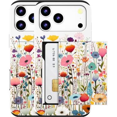 Imagem de MUQR Capa para celular 17 Pro Max compatível com porta-cartão fofo - Capa tipo carteira robusta com design Kawaii, proteção contra quedas de nível militar para mulheres (flores brancas do campo)