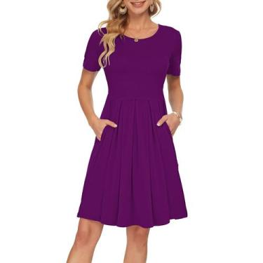 Imagem de Vestido feminino AUSELILY de manga curta de verão roxo tamanho M