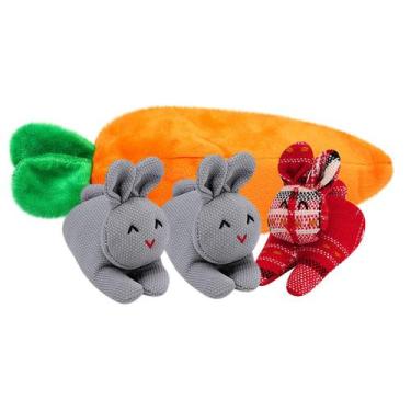 Imagem de Unzip Rabbit Doll Toy 3 coelhos em saco de cenoura Saco de cenoura Con