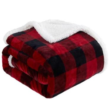 Imagem de Cobertor Touchat Sherpa Vermelho/Preto Buffalo Plaid 150x180cm