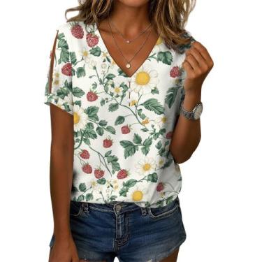Imagem de Blusa feminina Zhyaj com estampa floral boho com decote em V e manga c