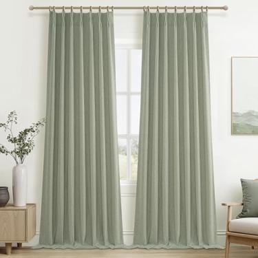 Imagem de Cortinas de linho blecaute verde sálvia de 250 cm de comprimento para sala de estar e quarto, cortina de janela viral plissada boho com clipes de prega com isolamento térmico (100 cm L x 260 cm C C x