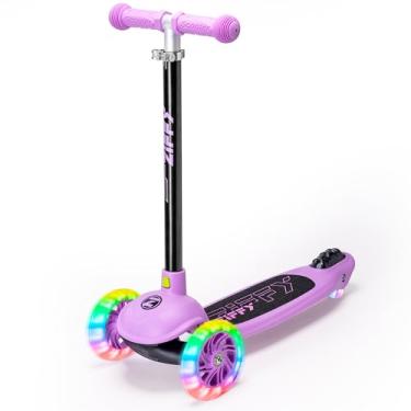 Imagem de ZIFFY Scooter de 3 rodas para crianças de 3 a 5 anos, scooters infantis com luzes de LED para meninos e meninas, 5 alturas ajustáveis e design inclinado para dirigir, suporta até 50 kg, roxo