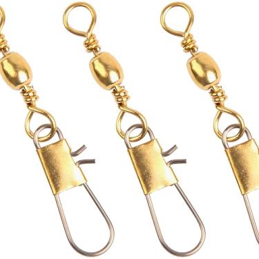 Imagem de Barril Snap Swivels Equipamentos de pesca, acessórios de encaixe de segurança, conector de isca de linha líder de pesca de aço inoxidável para água salgada doce, dourado, nº 8, 50 peças