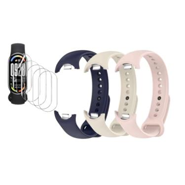 Imagem de Kit 3 Pulseiras extras compatíveis com xiaomi mi band 5/6 / 7+ 5x Película Protetora Gel para relogio xiaomi (Mi band 5/6/7,Branco,Rosa,Cinza + 5x peliculas)