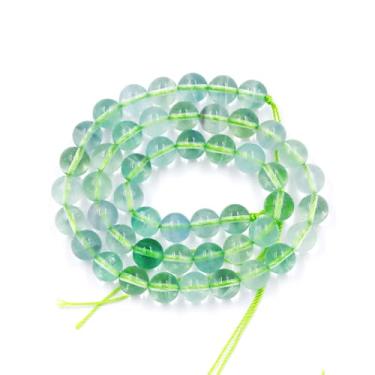 Imagem de Malahill Contas de pedra natural para fazer joias soltas com cordão elástico para colar de pulseira, fazer contas de fluorita verde AAA 6 mm