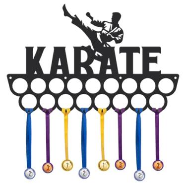 Imagem de SUPERDANT Suporte de medalha em forma de colmeia de karatê expositor decorativo de medalha esportiva organizador de metal suporte de exibição de fita 17 cabides ganchos antiderrapantes presentes para