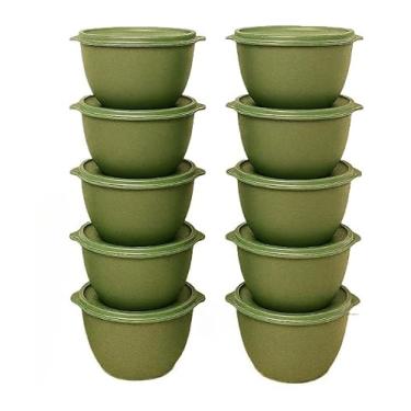 Imagem de Conjunto de 10 saladeiras ou 5 saladeiras + jarro de 1,8 litros Saladeiras de cozinha Recipientes plásticos para armazenamento de alimentos (5 potes Verde Oliva sem Jarra)