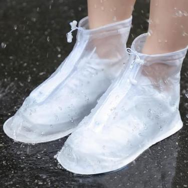 Imagem de Capa de sapatos à prova d'água, capas de sapatos para botas de chuva, reutilizáveis, mulheres, homens, sola de borracha PVC, protetores de galochas para ciclismo, acampamento, viagem (transparente