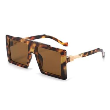 Imagem de HCHES Óculos de sol grandes da moda, femininos, com armação em degradê transparente UV400, masculino (chá de leopardo)