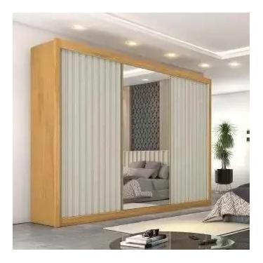 Imagem de Guarda Roupa Casal Ripado 3 Portas 6 Gavetas e Espelho Central Athenas