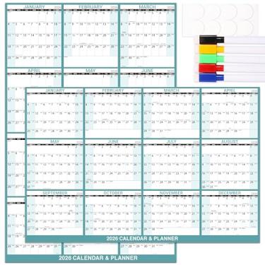 Imagem de Calendário apagável a seco 2026 – Calendário anual grande para parede, organizador apagável laminado de 81 cm x 121 cm com blocos grandes, horizontal/vertical, ótimo para escritório, escola, casa