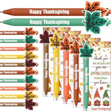 Imagem de Sayglossy 50 conjuntos de canetas de outono, presentes de Ação de Graças, presentes de agradecimento a granel, incluindo cartão de felicitações com gravata e caneta esferográfica inspiradora para