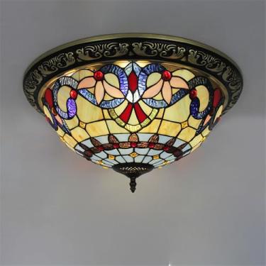 Imagem de American Retro Color Glass Lâmpada De Teto LED Luxo Criatividade Sala De Estar Restaurante Estudo De Quarto Hotel Villa Corredor Varanda Luz (Estilo 5 D40CM)