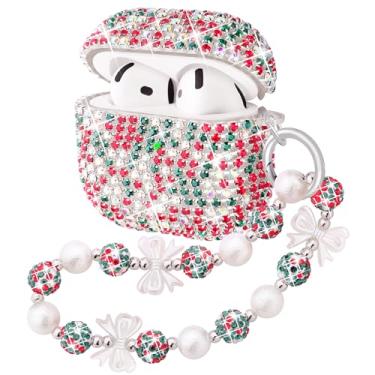 Imagem de Ucharmbead Compatível com AirPods 4 Capa protetora com glitter bonito para AirPods 4ª geração com chaveiro brilhante de luxo alça de cordão para mulheres meninas (Natal)