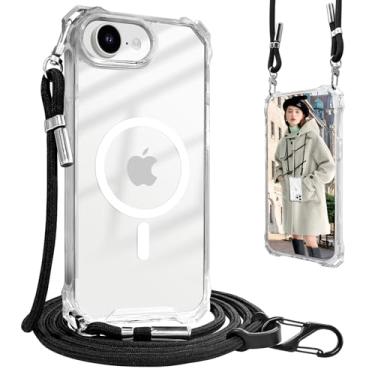 Imagem de UnnFiko Capa transparente para iPhone 16e, compatível com Magsafe, capa transversal para celular com alça de ombro, proteção contra quedas, capa magnética para iPhone 16e (transparente)