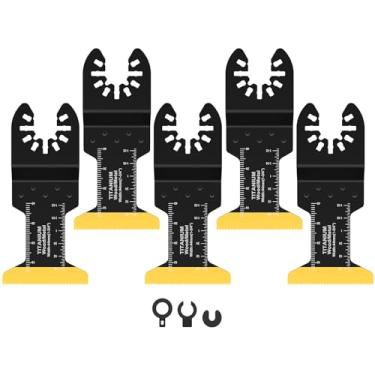 Imagem de WhSunVo Conjunto de 5 peças de lâminas de serra oscilante de titânio bimetálico oscilante multiferramenta lâmina universal de ferramenta oscilante para corte de madeira e metal, lâmina multiferramenta