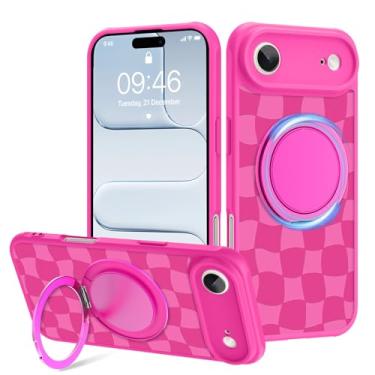 Imagem de Fiyart Capa projetada para iPhone Air 2025 suporte de anel quadriculado com suporte magnético compatível com proteção de lente de câmera MagSafe para mulheres e homens tabuleiro de xadrez 16,8 cm