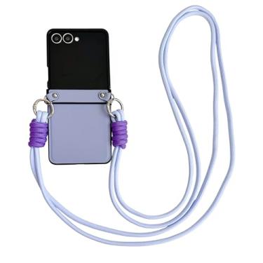 Imagem de SKPY Capa de couro compatível com Samsung Galaxy Z Flip 7 com alça transversal, design colorido fofo alça portátil cordão elegante capa macia para ZFlip7 para mulheres amigas