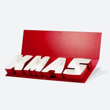 Imagem de Geoto Caixa de Natal com 4 letras de 53 x 15 x 5 cm para embrulho de presente, caixa de papelão de Natal decorativa para flores e alimentos, 6 pacotes (vermelho)