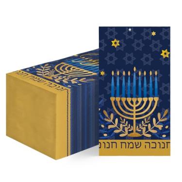 Imagem de Horaldaily 50 guardanapos decorativos de papel descartável de Hanukkah, toalha de mão azul de feriado judaico para festa, almoço, jantar, cozinha, banheiro