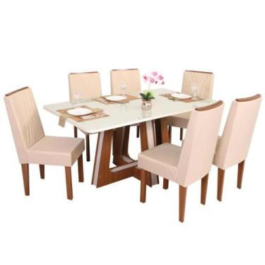 Imagem de Conjunto Mesa Retangular Vidro Agnes 6 Cadeiras com Apliques - São Car