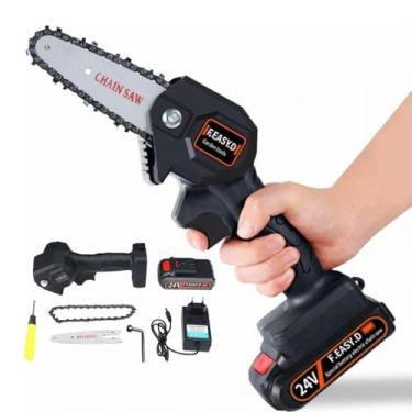 Imagem de Mini Moto Serra Motosserra a Bateria Elétrica Portátil 600w 24v Carregador Bivolt Recarregável para Galhos Bambu e Madeira Sabre de 10cm 2000mah -CLICK FACIL - Serra Portátil