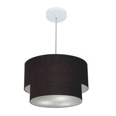 Imagem de Lustre Pendente Duplo Cilíndrico Vivare Md-4350 Cúpula Em Tecido 45x40cm - Bivolt Preto 127/220v