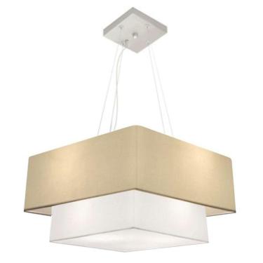 Imagem de Lustre Pendente Duplo Quadrado Vivare Md-4345 Cúpula Em Tecido 60x50cm - Bivolt Algodão-crú-branco 110v/220v