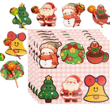 Imagem de HeartYue 100 peças de cartões de papel de pirulito de Natal, porta-doces de rena com pontos de cola, decorações de embrulho de pirulito de alce de Natal para suprimentos de lembrancinha de festa de