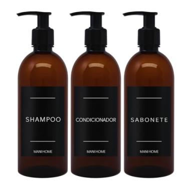 Imagem de Kit Dispenser Para Shampoo Sabonete e Condicionador Frasco Pet Âmbar com Válvula Pump 3 Unidades Capacidade 500ml