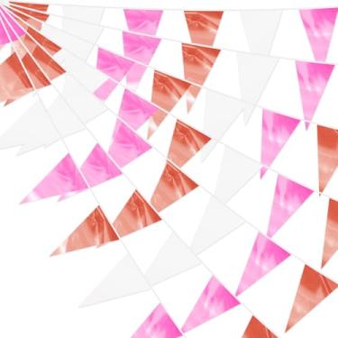 Imagem de Faixa de flâmula triângulo rosa dourado rosa 3,5 m bandeira bandeira metálica estamparia guirlanda de tecido para Natal, formatura, casamento, noivado, aniversário, despedida de solteira, chá de