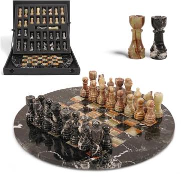 Imagem de EarthenTones Marble Chess Set for Adults with Complementary Storage Box, 15" Black & Green Handmade Chess Board Game with 2 Extra Queens, Unique Gift & Home Décor