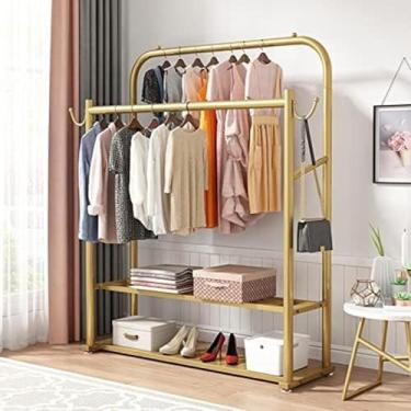 Imagem de Cabide De Roupas Com Prateleiras, Cabide De Metal Com Haste E Prateleira De Armazenamento Inferior, Cabide Resistente E Suporte De Armazenamento De Banco De Sapato Para Quarto Interno, 80 cm