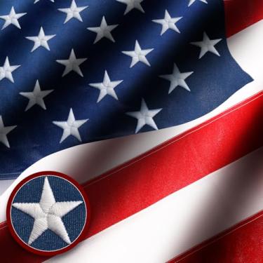 Imagem de Bandeira americana de malha de poliéster 1,8 x 3,5 m, série resistente a rasgos, bandeiras americanas, 15 x 25 cm, bandeira dos EUA com túnel de vento e efeito de brilho, estrelas bordadas, ilhós de