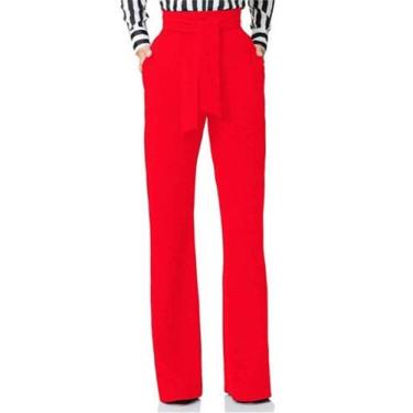 Imagem de Calças femininas LOUS, casuais, retas, largas, vermelhas com cinto - L