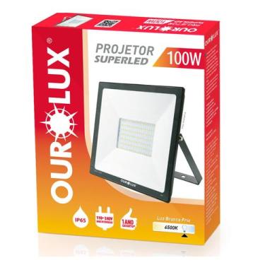 Imagem de Refletor projetor Led 100W Ourolux SuperLed 6500k Branco, Preto, Bivol