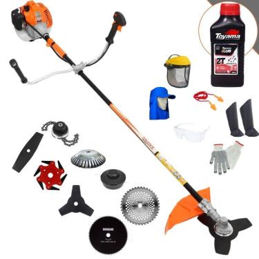 Imagem de Roçadeira Robusta Vulcan VR520H À Gasolina 52cc 2,5HP de Potência Alta Rotação Com Carretel de Nylon + Kit 7 Opções de Cortes + EPI + ÓLEO TOYAMA 2T