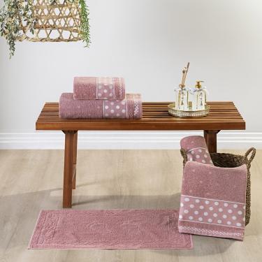 Imagem de Jogo de Banho Meggy Poá Bolinhas Toalhas Macias 100% Algodão 5 Peças - Rosê