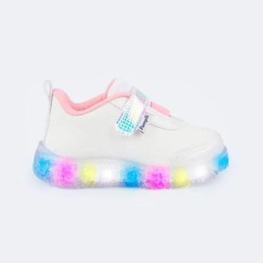 Imagem de Tenis pampili liz luz led recortes, Branco, Rosa glace, 23