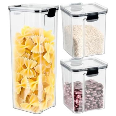 Imagem de Kit 3 Potes Herméticos 2,15L + 2x 950ml | Porta Mantimentos Temperos Condimentos| Organizador Empilhável Cozinha Armário | BPA Free | Armazenamento em Geladeira Freezer | Tipo Acrílico