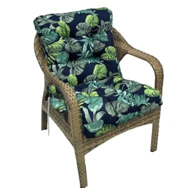 Imagem de UUluhao Almofadas florais para cadeira ao ar livre à prova d'água tufada com encosto alto almofada com laços para móveis de pátio interno 106 cm x 52,8 cm x 9,9 cm azul-marinho floral