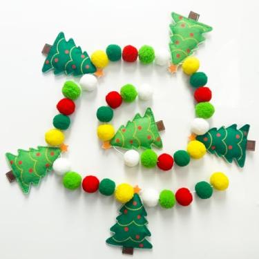 Imagem de Doumeny Faixa de guirlanda de feltro de árvore de Natal verde 3D Banner de bola de pompom Feliz Natal feriado decorativo pendurado feltro de festa de inverno bandeira Be Merry Guland Bunting para