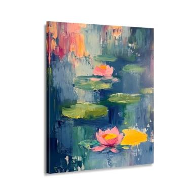 Imagem de CANLUNTE Tela de arte de parede para decoração de tela vibrante de lótus e folha de pintura a óleo 61 x 91 cm design floral moderno para decoração de sala de estar, decoração de casa para quarto (arte