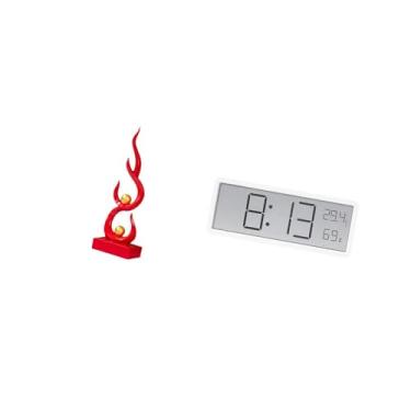 Imagem de Fenteer Escultura de de Resina Moderna, Ornamento de Mesa com Visor de Relógio Digital, Temperatura E Umidade para Escritório, Pátio, Estante, Quarto, P