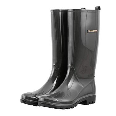 Imagem de Planone Botas de Chuva Femininas e Sapatos de Jardim Impermeáveis, Botas de Chuva Antiderrapantes para Mulheres com Palmilhas Confortáveis, Sapatos de Chuva Leve Estilosos e Sapatos de Trabalho ao Ar Livre, Dark Grey/Black, 8.5