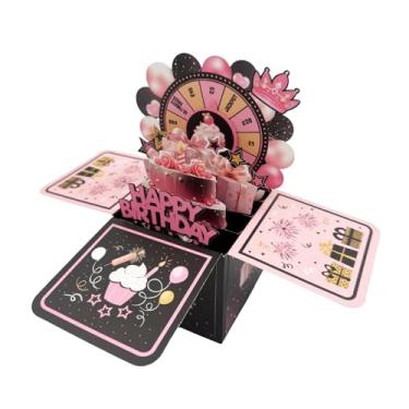 Imagem de Cartão de felicitações de feliz aniversário pop-up 3D engraçado preto e rosa com toca-discos de libra inglesa, presentes especiais de aniversário para amigos