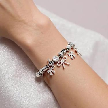 Imagem de Pulseira feminina com pingente de strass, berloque de miçangas, pulseiras modernas, laço, estrela, berloque, pulseiras, joias