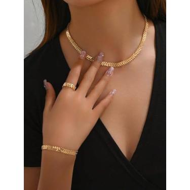 Imagem de Colar de corrente de escama de peixe conjunto de joias boêmio elegante praia banhado a ouro corrente pulseira festa elegante simples design moderno acessórios presente para mulheres amigas